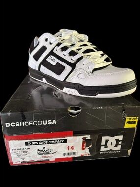 DC Men's White and Black Skate Sneakers Size 14